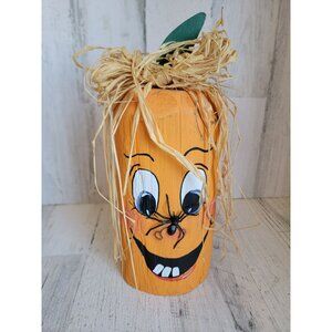 Vintage wooden pumpkin goofy‎ face home decor figure Halloween